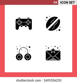 4 Thematic Vector Solid Glyphs and Editable Symbols of controller; police; joystick; drink; email Editable Vector Design Elements
