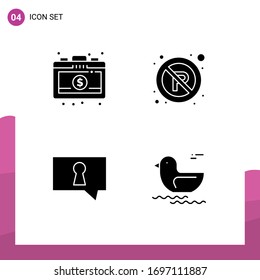 4 Thematic Vector Solid Glyphs and Editable Symbols of briefcase; secret; no; sign; river Editable Vector Design Elements