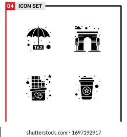 4 Thematic Vector Solid Glyphs and Editable Symbols of evasion; dessert; protection; door; hot Editable Vector Design Elements