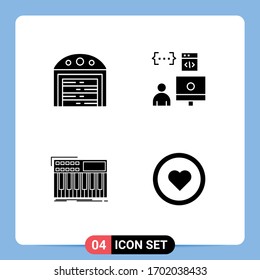 4 Thematic Vector Solid Glyphs and Editable Symbols of city; keyboard; app; development; synthesiser Editable Vector Design Elements