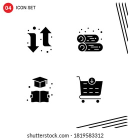 4 Thematic Vector Solid Glyphs and Editable Symbols of arrow; education; cabin; firewood; buy Editable Vector Design Elements