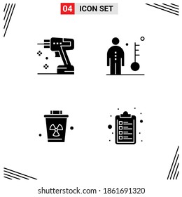 4 Thematic Vector Solid Glyphs and Editable Symbols of construction; environment; tool; job; pollution Editable Vector Design Elements