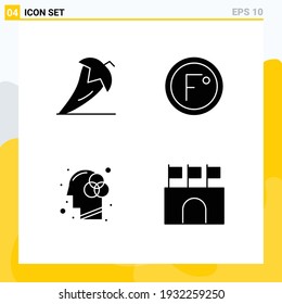 4 Thematic Vector Solid Glyphs and Editable Symbols of chili; weather; pepper; degree; human mind Editable Vector Design Elements