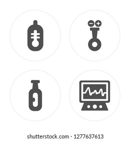 4 Thermometer, Flask, Electrocardiogram modern icons on round shapes, vector illustration, eps10, trendy icon set.