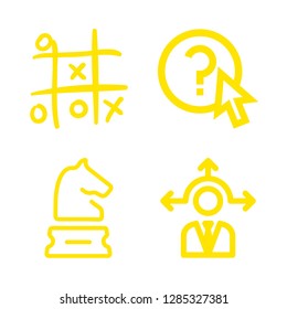 4 think icons with strategy and tic tac toe hand drawn game in this set