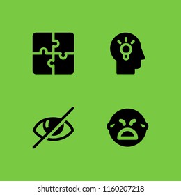 4 thinking icons in vector set. think, jigsaw, vision and crying illustration for web and graphic design