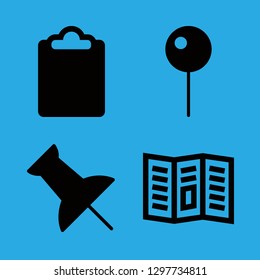 4 thumbtack icons with push pin and pin in this set
