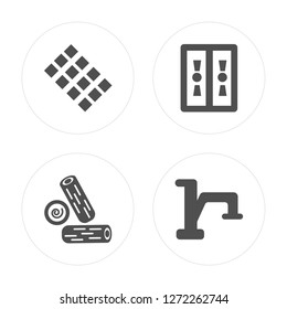 4 Tiles, Log, Gas pipe, Tap modern icons on round shapes, vector illustration, eps10, trendy icon set.