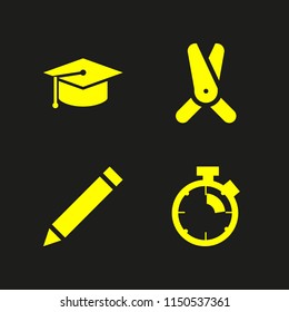 4 time icons in vector set. hobbies and free time, stopwatch, school and edit illustration for web and graphic design