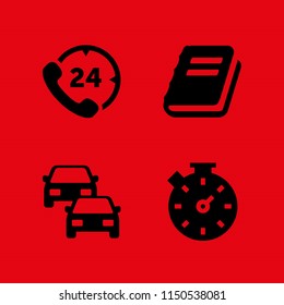 4 time icons in vector set. traffic, stopwatch, hours phone service and school illustration for web and graphic design