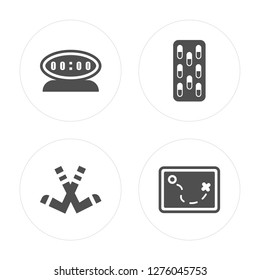 4 Timer, Hockey, Tablet, Strategy modern icons on round shapes, vector illustration, eps10, trendy icon set.