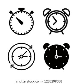 4 timer icons with alarm clock with bells and stopwatch in this set