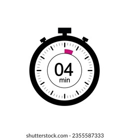 4 timer minutes symbol, 4 min timer clock icon flat design isolated on white background.
