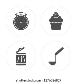 4 Timer, Trash, Cupcake, Ladle modern icons on round shapes, vector illustration, eps10, trendy icon set.