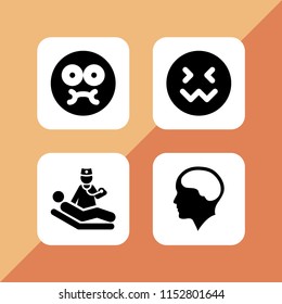 4 tissue icons in vector set. brain inside human head and sick illustration for web and graphic design