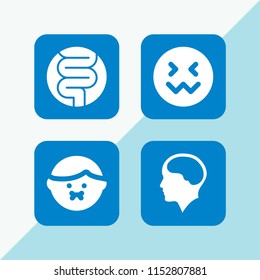 4 tissue icons in vector set. intestine, sick and brain inside human head illustration for web and graphic design
