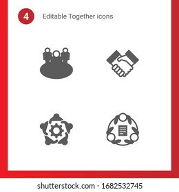 4 together filled icons set isolated on . Icons set with team, cooperation, teamwork icons.