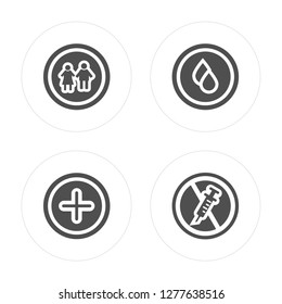 4 Toilet, Hospital, No water, Syringe modern icons on round shapes, vector illustration, eps10, trendy icon set.