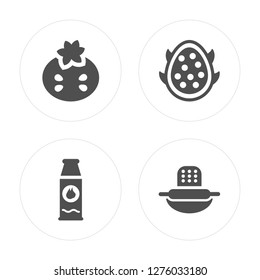 4 Tomato, Hot sauce, Pitaya, Dough modern icons on round shapes, vector illustration, eps10, trendy icon set.