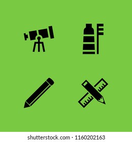 4 tool icons in vector set. ruler, toothbrush, pen and tools and utensils illustration for web and graphic design