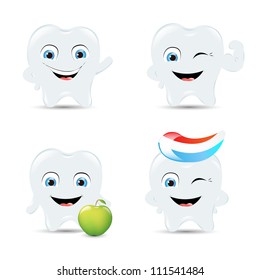 4 Tooth Icons, Isolated On White Background, Vector Illustration