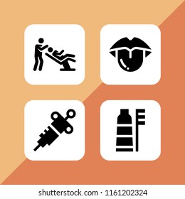 4 tooth icons in vector set. toothbrush, dentist and mouth illustration for web and graphic design