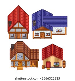 4 top down houses pixel art illustration collection for rpg game