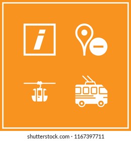 4 town vector icon set with cable car cabin, trolleybus, placeholder and italic icons for mobile and web