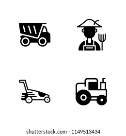 4 tractor icon set with lawnmower, farmer and tractor vector illustration for graphic design and web