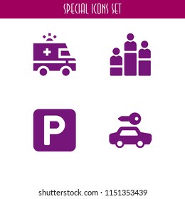 4 traffic icons in vector set. car, rank and car parking illustration for web and graphic design