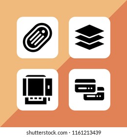 4 transaction icons in vector set. layers icon, pay, online payment and token illustration for web and graphic design