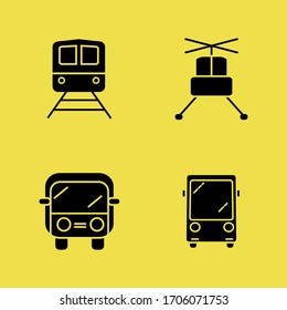 4 Transport icons set Glyph style. such as Truck,helicopter,Train, Bus for your web design, logo, UI. illustration