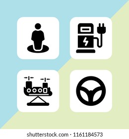 4 transport icons in vector set. gps, drive, car and military helicopter illustration for web and graphic design