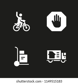 4 transportation icon set with bicycle, stop and moving truck vector illustration for graphic design and web