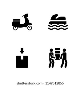 4 transportation icon set with sea scooter, box and carrier vector illustration for graphic design and web