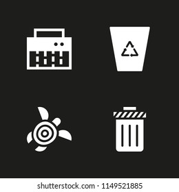 4 Trash Icon Set With Shredder, Recycling Bin And Turtle Vector Illustration For Graphic Design And Web