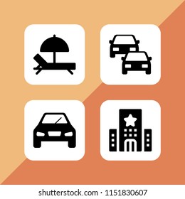 4 travel icons in vector set. hammock, hotel, traffic and car illustration for web and graphic design