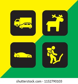 4 travel icons in vector set. reindeer, backpack and car illustration for web and graphic design