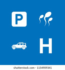 4 travel icons in vector set. jeep, huge, car parking and sperm illustration for web and graphic design