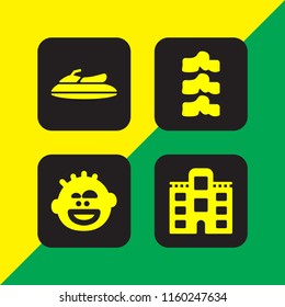 4 travel icons in vector set. vacations, happy, skeleton and hotel illustration for web and graphic design