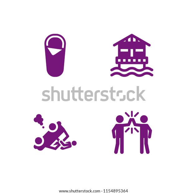 4 travel icons in\
vector set. car, sleeping bag, resort and child illustration for\
web and graphic design