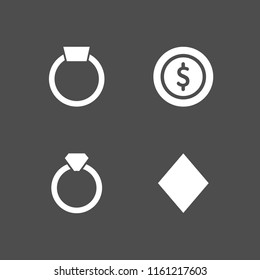 4 treasure icons in vector set. ring with precious stone, diamond and coin illustration for web and graphic design