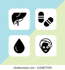 4 treatment icons in vector set. pill, liver, facial and blood illustration for web and graphic design