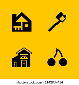 4 tree icon set with barn, cherries and cabin vector illustration for graphic design and web