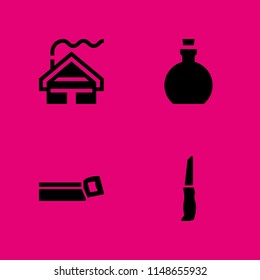 4 tree icon set with cabin, cut and olive oil vector illustration for graphic design and web