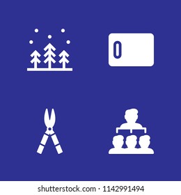 4 tree icon set with kitchen board, shears and forest vector illustration for graphic design and web