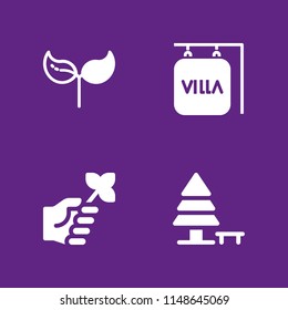 4 tree icon set with villa, park and branch vector illustration for graphic design and web