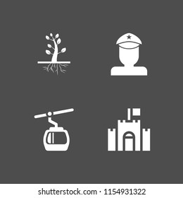 4 trees icons in vector set. castle, cabin, militar and forest illustration for web and graphic design