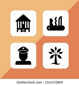 4 trees icons in vector set. militar, camping and forest illustration for web and graphic design