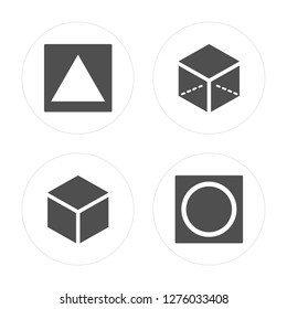 4 Triangle, Cube, Oval modern icons on round shapes, vector illustration, eps10, trendy icon set.